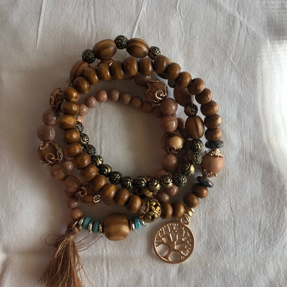 Four Wooden Beaded Hallow Tree Of Life Bracelets - Picture 4 of 8